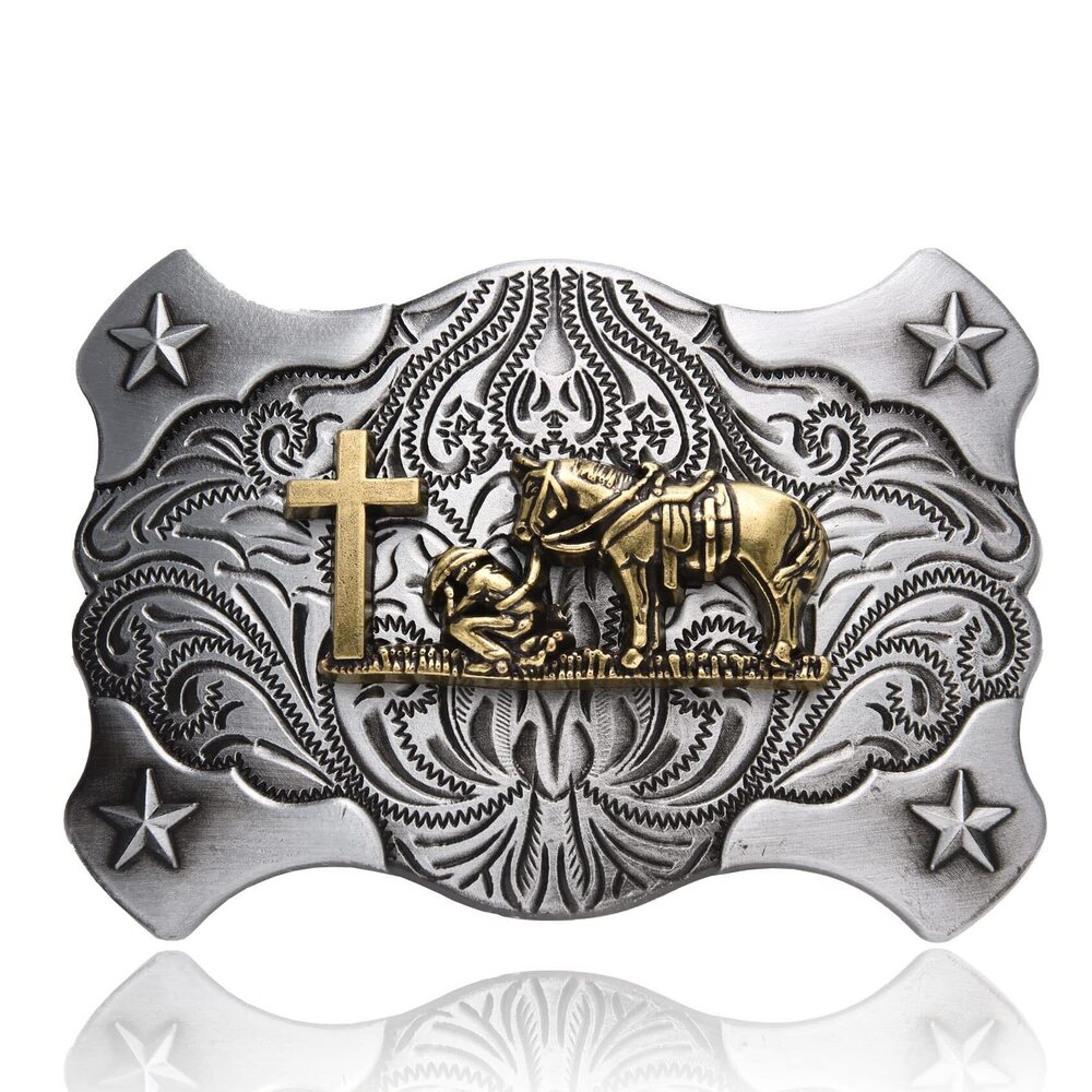9004 Western Cowboy Belt Buckle , Celtic Cross Religious Buckles, Star